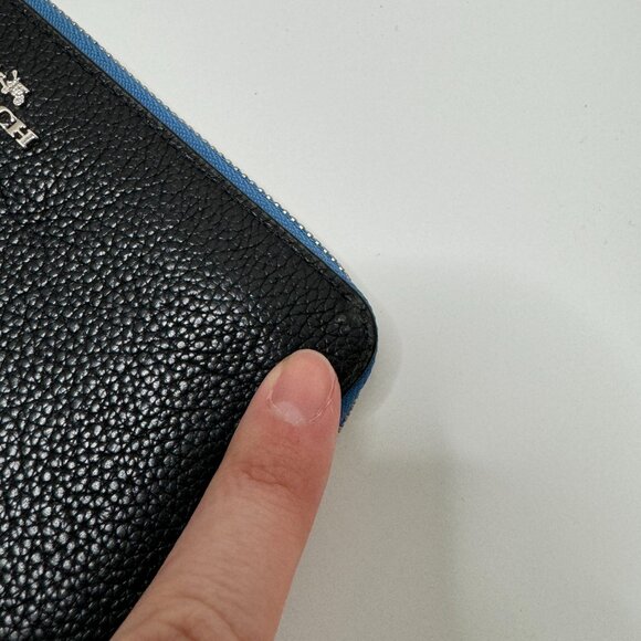 Coach Lightning Bolt Wallet Black Leather Two Pouch One Zip Pocket Blue White. - Picture 5 of 7